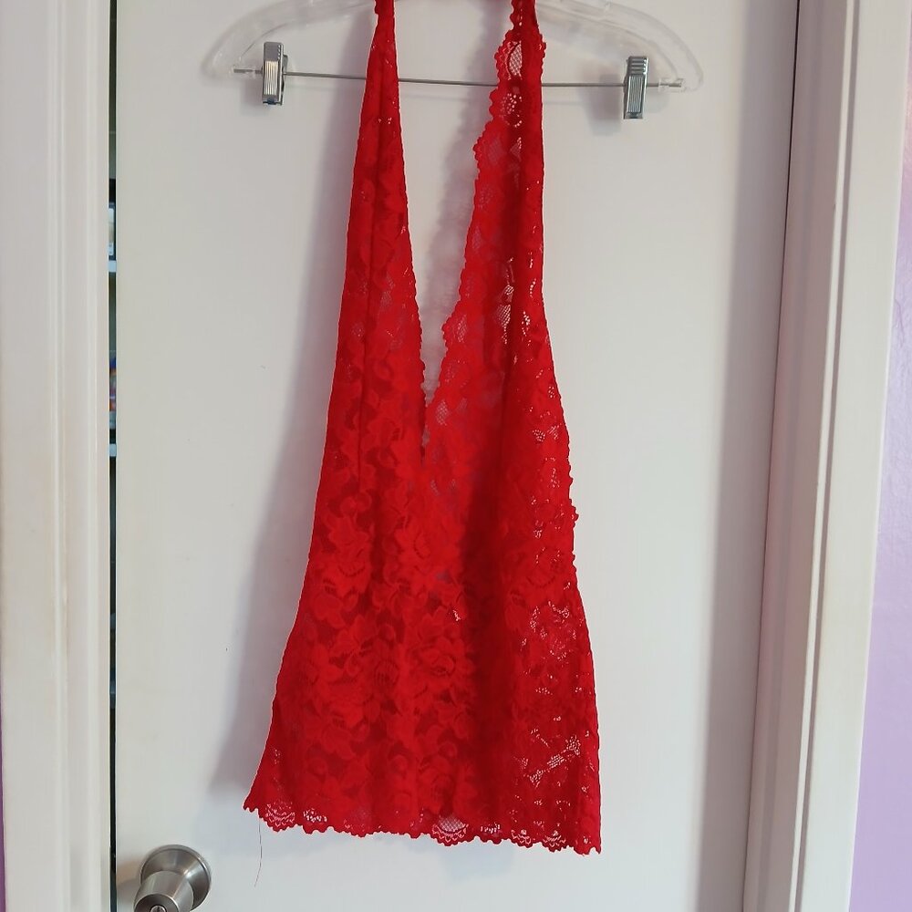 Frederick's of Hollywood Women's Jessica Sheer Lace Red Teddy Size Med…